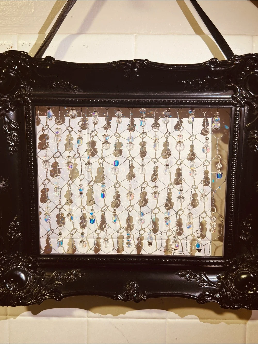 Decorative Black Frame with Crystal Bead Curtain Accent